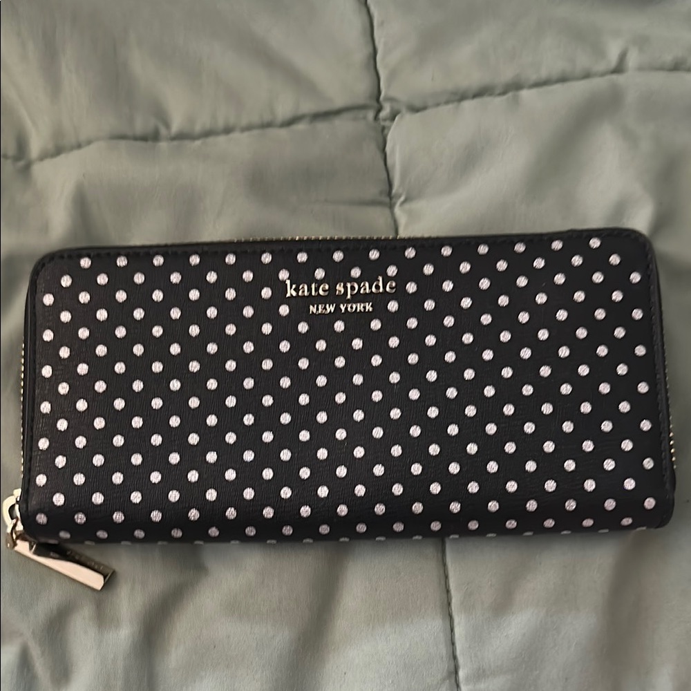 Kate Spade Black and Silver Glittery Dot Zip Wallet